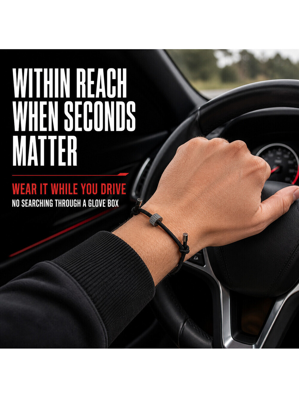 Car Window Breaker Bracelet Emergency Escape Tool Tungsten Carbide Bead Black - Picture 5 of 6